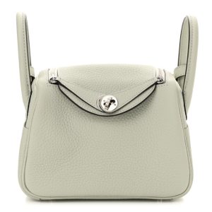 Hermes Taurillon Clemence Mini Lindy 20 Gris Neve