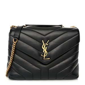 Saint Laurent Calfskin Y Quilted Monogram Small Loulou Chain Satchel Black