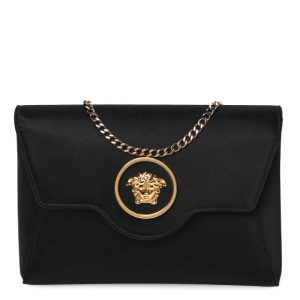 Versace Satin La Medusa Envelope Clutch Black
