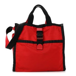 Christian Louboutin Nylon Calfskin Loubiclic Logo Tote Bag Red