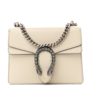 Gucci Textured Calfskin Crystal Mini Dionysus Shoulder Bag Mystic White