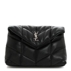 Saint Laurent Lambskin Monogram Loulou Puffer Pouch Clutch Black