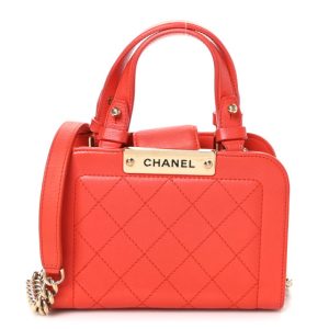 Chanel Grained Calfskin Stitched Mini Label Click Shopper Tote Red