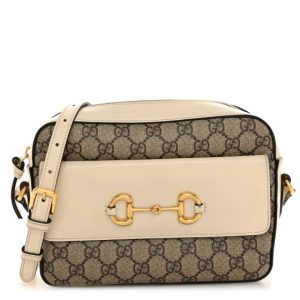 Gucci GG Supreme Monogram Small Horsebit 1955 Shoulder Bag Beige Mystic White