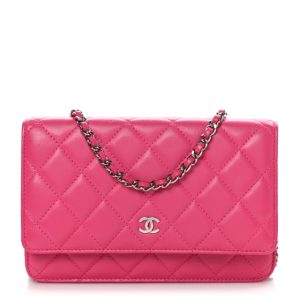 Chanel Lambskin Quilted Wallet On Chain WOC Dark Pink