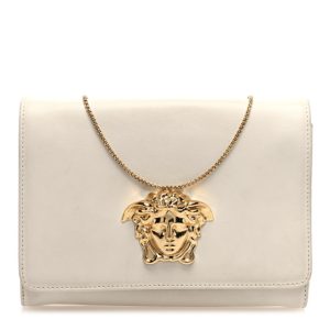 Versace Vitello Palazzo Medusa Evening Clutch Bag White