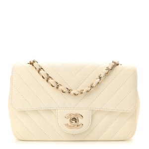 Chanel Lambskin Chevron Quilted Mini Rectangular Flap White