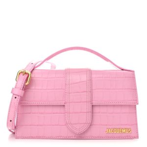 Jacquemus Calfskin Crocodile Embossed Le Grand Bambino Pink