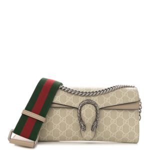 Gucci GG Supreme Monogram Textured Dollar Calfskin Dionysus Small Shoulder Bag Beige Mystic White Oatmeal