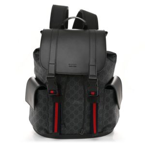 Gucci Soft GG Supreme Monogram Calfskin Web Double Buckle Backpack Black