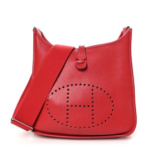 Hermes Taurillon Clemence Evelyne III PM Rouge Casaque