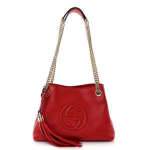 Gucci Pebbled Calfskin Small Soho Chain Shoulder Bag Tabasco Red