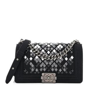 Chanel Wool Lambskin Embroidered Mosaic Medium Boy Flap Black