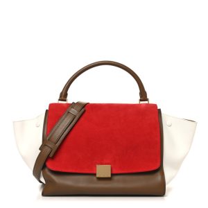 Celine Smooth Calfskin Suede Medium Tri-Color Trapeze Vermillion