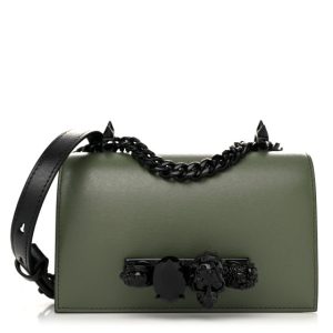 Alexander McQueen Calfskin Mini Jeweled Knuckle Satchel Khaki Green