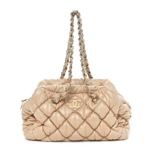 Chanel Lambskin Bubble Quilt Bowler Beige