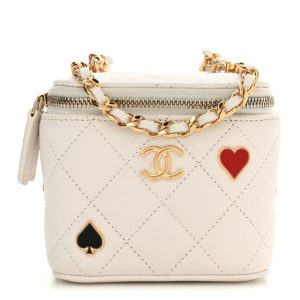 Chanel Caviar Quilted Enamel Coco Casino Mini Vanity Case With Chain White