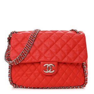 Chanel Washed Lambskin Quilted Maxi Chain Around Flap Red