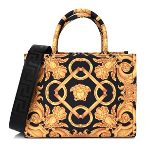 Versace Canvas Baroque Print Medusa Small Tote Black