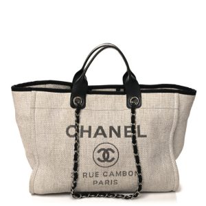 Chanel Woven Straw Raffia Medium Deauville Tote Grey
