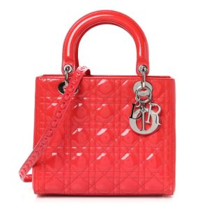 Christian Dior Patent Cannage Medium Lady Dior Fuchsia