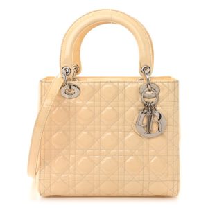 Christian Dior Patent Cannage Medium Lady Dior Beige
