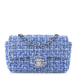 Chanel Tweed Quilted Mini Rectangular Flap Blue White