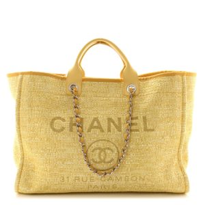 Chanel Woven Straw Raffia Large Deauville Tote Light Yellow