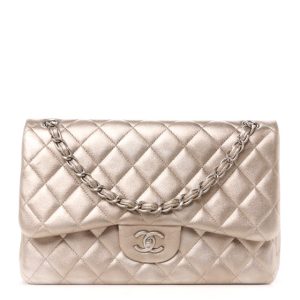 Chanel Metallic Lambskin Quilted Jumbo Double Flap Gold