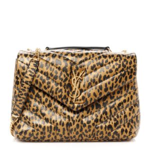 Saint Laurent Calfskin Y Quilted Monogram Small Loulou Chain Satchel Leopard