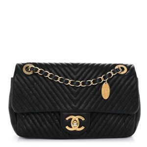 Chanel Calfskin Surpique Chevron Small Flap Black