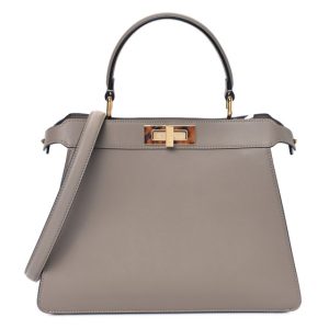 Fendi Vitello Seta Shiny Nappa Plexiglass Medium Peekaboo I SEE U Satchel Tortora