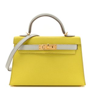 Hermes Chevre Mysore Horseshoe Mini Kelly Sellier 20 Lime Gris Perle