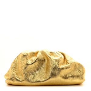 Bottega Veneta Metallic Bark Calfskin Embossed The Pouch Oversized Clutch Oro