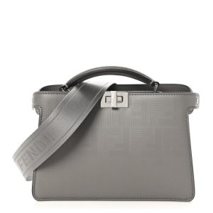 Fendi Calfskin Striped Texture FF Peekaboo I See U X Cross Satchel Moon Argilla