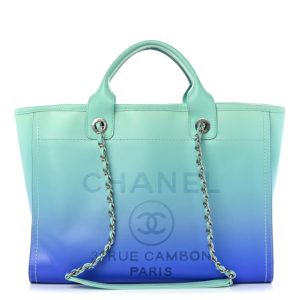 Chanel Shaded Calfskin Small Deauville Tote Light Green Turquoise Purple