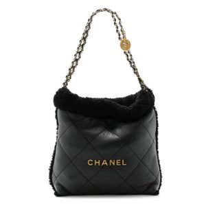 Chanel Aged Lambskin Shearling Quilted Small Chanel 22 Black