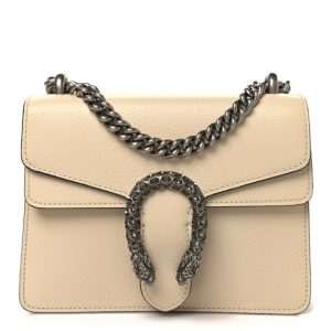Gucci Textured Calfskin Crystal Mini Dionysus Shoulder Bag Mystic White