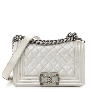 Chanel Metallic Lambskin Quilted Small Boy Flap Silver