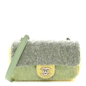 Chanel Sequin Mini Waterfall Flap Green Light Green Yellow