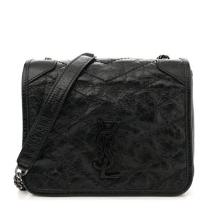 Saint Laurent Crinkled Calfskin Matelasse Monogram Niki Chain Wallet Black