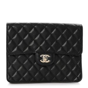 Chanel Caviar Quilted Square Flap Clutch Black