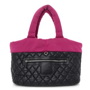 Chanel Lambskin Jersey Quilted Medium Coco Cocoon Reversible Tote Navy Fuchsia