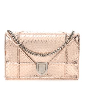 Christian Dior Snakeskin Diorama Wallet on Chain Pouch Rose Gold