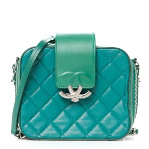 Chanel Lambskin Quilted Mini CC Box Camera Bag Green