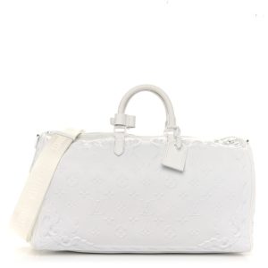 Louis Vuitton Calfskin LV Ornament Keepall 50 Bandouliere  Optic White