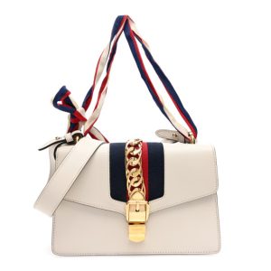 Gucci Calfskin Small Sylvie Shoulder Bag Off White
