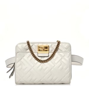 Fendi Nappa FF 1974 Diagonal Embossed Upside Down Belt Bag White