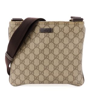Gucci GG Supreme Monogram Small Flat Messenger Bag Dark Brown