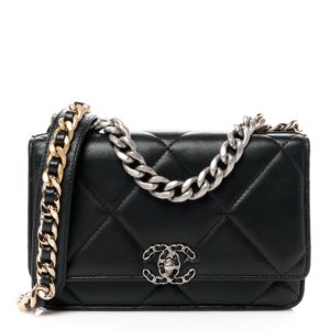 Chanel Lambskin Quilted Chanel 19 Wallet On Chain WOC Black